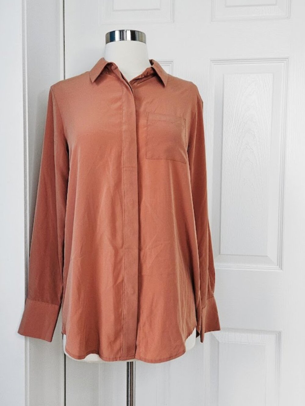 Nine West Orange Long Sleeve Blouse Button Front Coral Office Shirt Top Small
